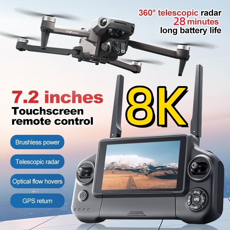 Drone Gimbal - 8K 3-Achsen-Gimbal Bürstenloser 7,2-Zoll-Touchscreen FPV-Fernbedienung Quadcopter